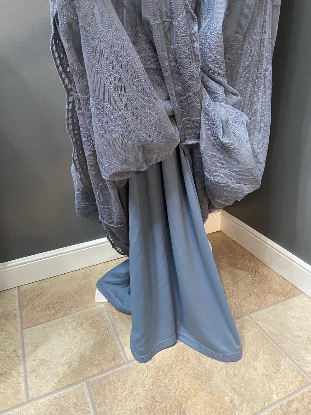 PINKBLUSH Light Blue Mesh/Lace Overlay Maternity Maxi Dress 3X Deep V-Neck Gown - Picture 11 of 17
